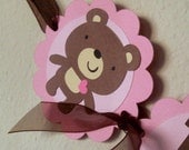 Teddy Bear Banner - birthday/baby shower - pink, pastel pink, brown - Tayler the Teddy Bear