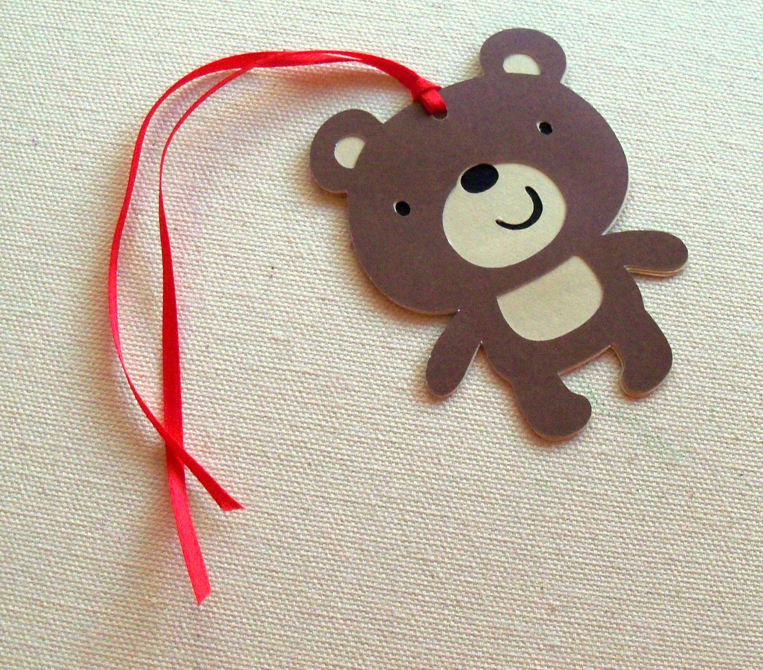 Brown Bear Favor Hang Tags - light tan, brown, red - It's a Beary Fun Picnic