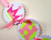 Princess Party Banner - birthday party / baby shower -  (pink, white, bright lime green) - Pretty Princess Party Collection