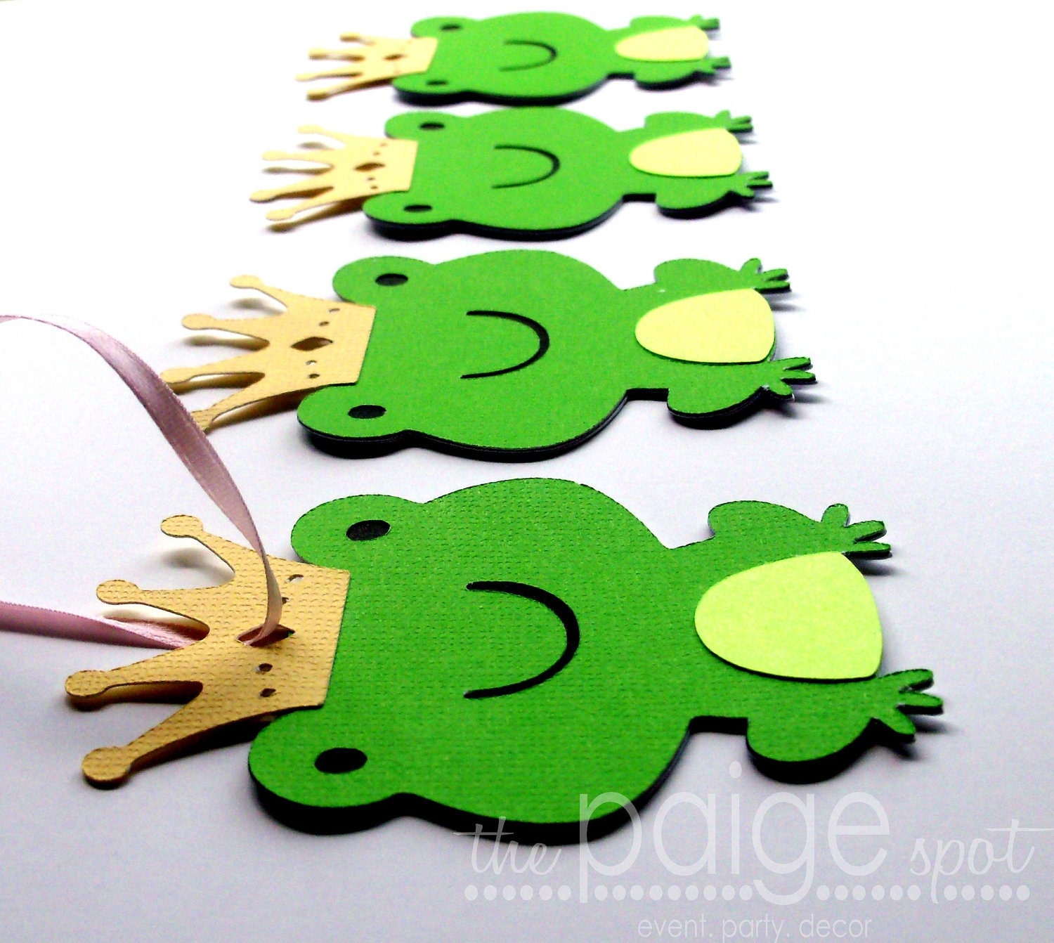 Prince Frog Favor Hang Tags - set of 12 - (green, lime green, yellow) - Fairy Tale Party - ThePaigeSpot