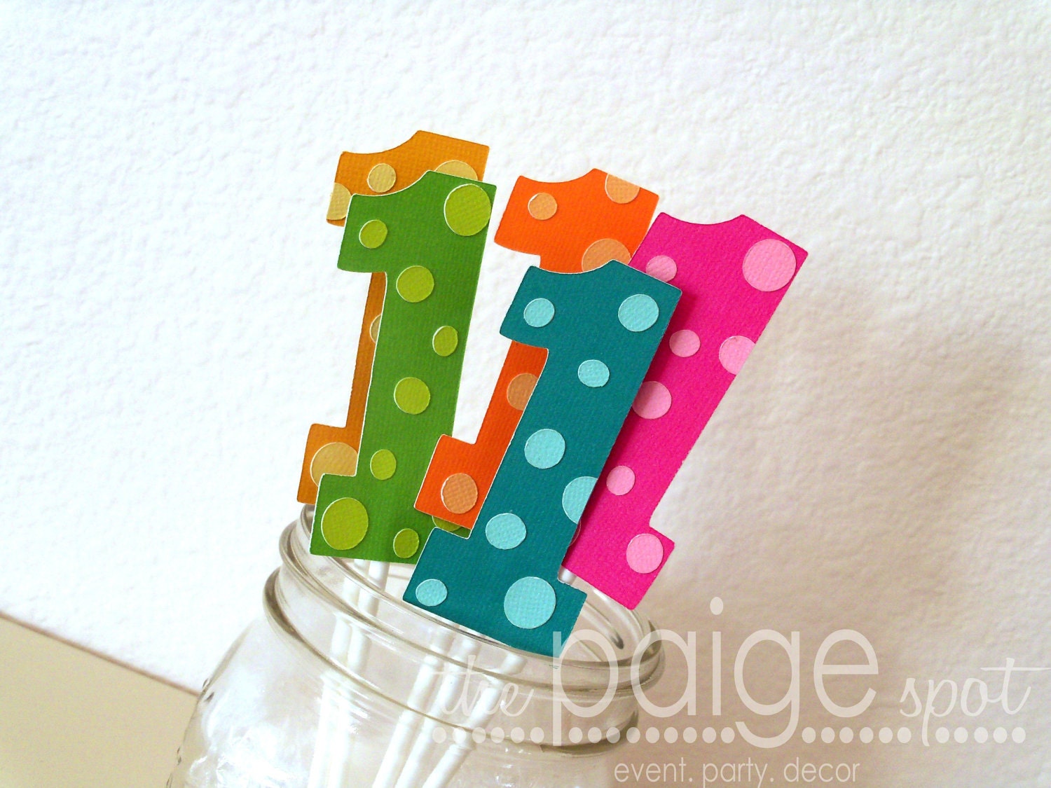 Polka Dot Number Cupcake Toppers - birthday party - bright colors