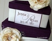 Wedding Card Box Money Box Custom Card Box - Plum and Antique Ivory - 100% Dupioni Silk