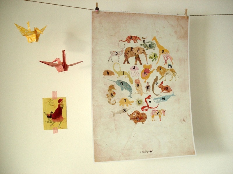 SPRING SALE - A3 size Animals Alphabet Poster in vintage style
