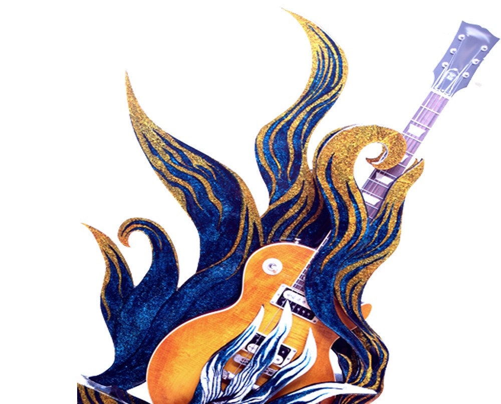 Atorsha DECORATIVE GUITAR HANGER, the look of inlaid glass that frames your instrument while holding but fills the wall when playing