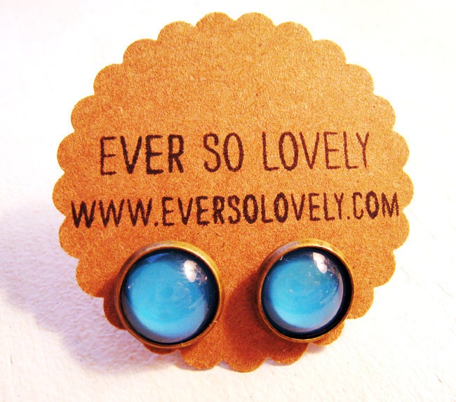 ON SALE - proud peacock - handmade teal blue moon glass plug post fashion earrings