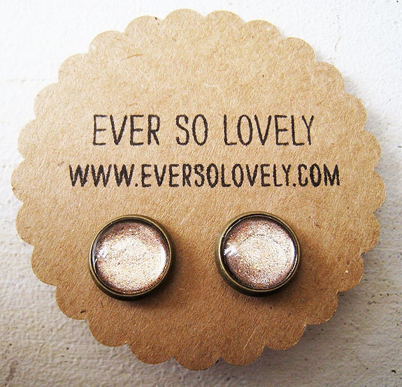 ON SALE - toffee nut latte earrings - handmade sparkly metallic tan coffee shimmer nickel free round post
