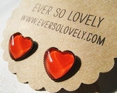 summer love - red heart earrings - metallic nickel free post earrings