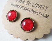 strawberry fields - handmade sparkly metallic scarlet red nickel free post earrings