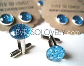 FATHER's Day - Groom Blue and Silver handmade Cuff Links metallic silver plated cufflinks nickel free - summer nights and starry skies