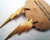 High Voltage Gold Earrings - Thunderbolt Lightning Long 14K Gold Dangle Earrings - Summer Storm Earrings