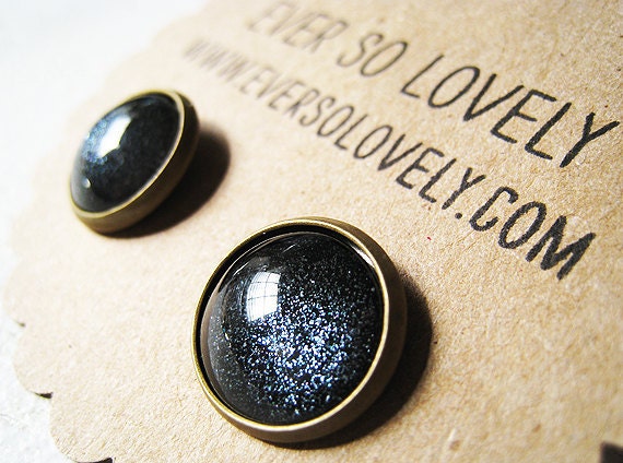 ON SALE - twinkle twinkle little star earrings - sparkly black metallic nickel free post brass earrings - summer nights and starry skies