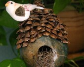 Rustic Gourd Ornament, Rustic Turquoise Pine Cone Birdhouse