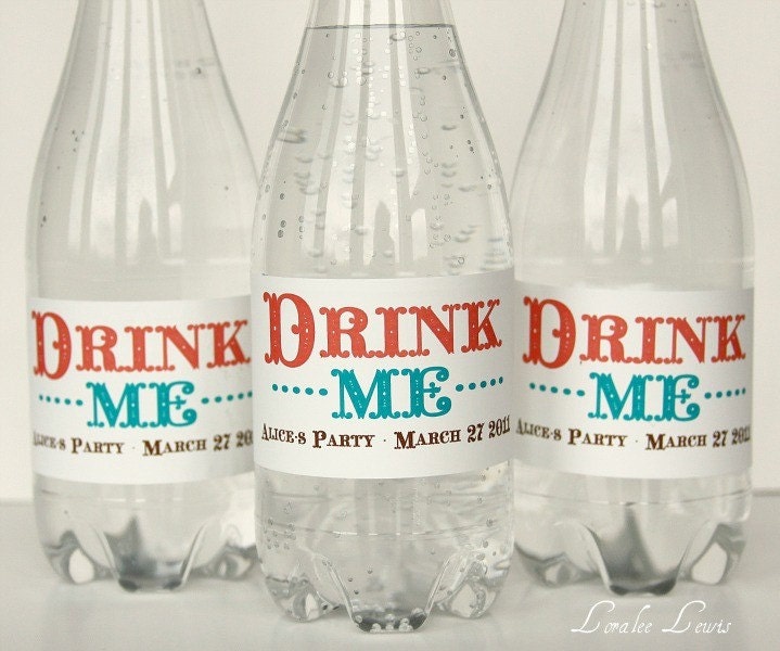 Water Bottle Labels . Pastel Alice in Wonderland Collection . by Loralee Lewis