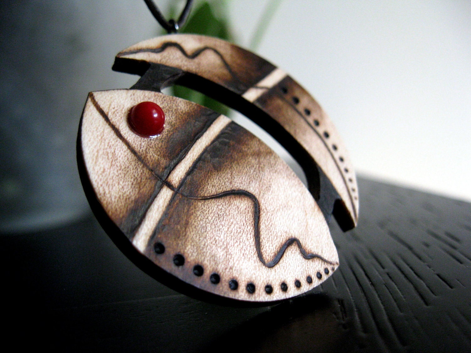 Wooden Necklace - Cosmic Rays, Wooden Pendant, Woodburned Necklace, Earthy, Organic, Space Exploration, Modern
