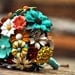 Wedding Brooch Bouquet - Soft Fall or Summer, teal, brown, yellow, orange, red, ivory, yellow, blue, silver, black with a butterfly