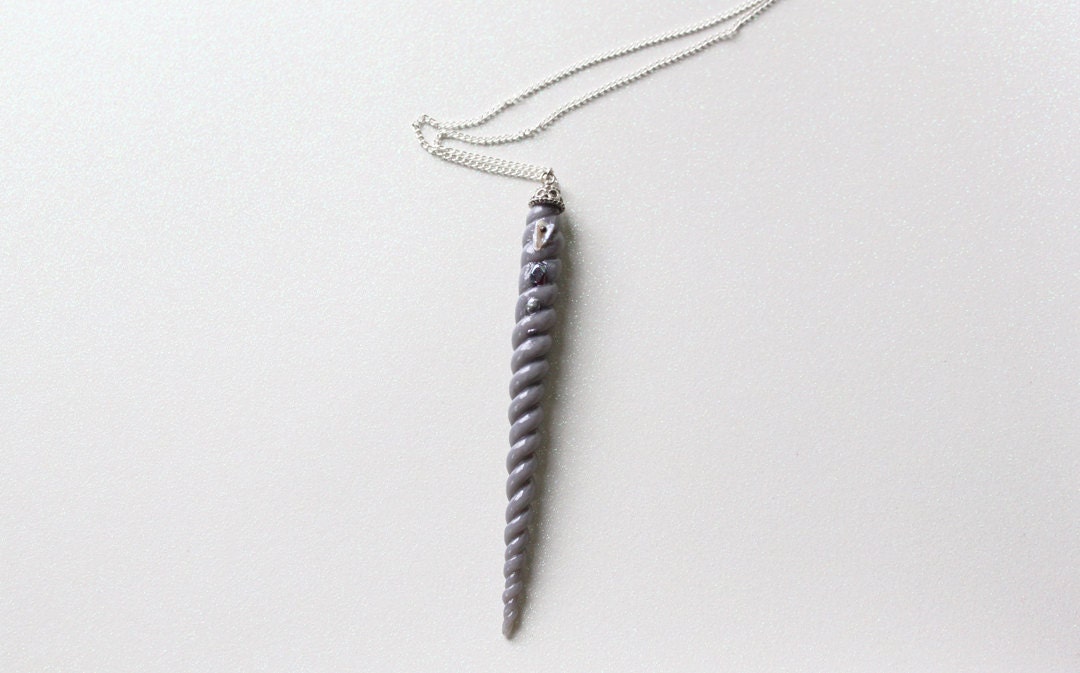 Wispy Grey Unicorn Horn Wand/Necklace