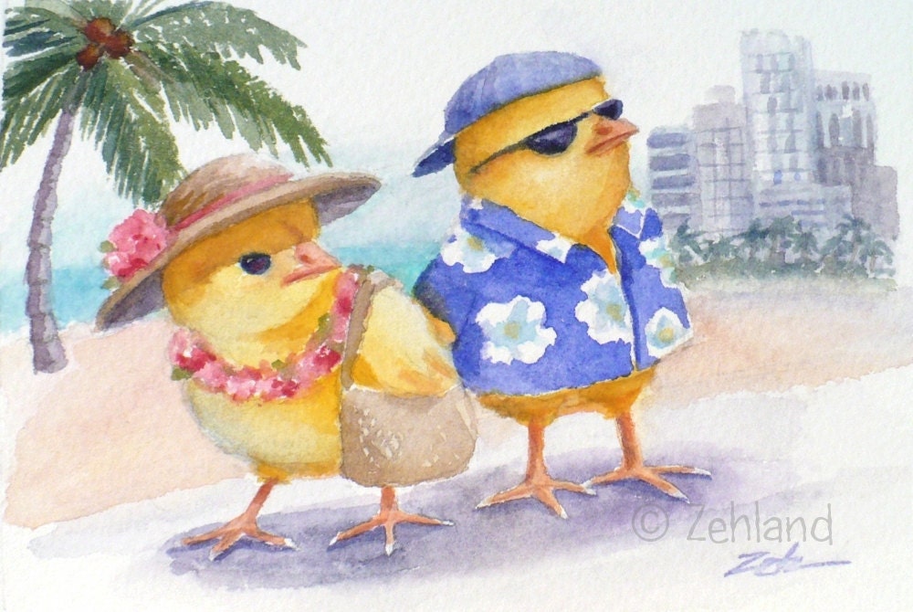 Baby Chicks Print Ferdinand and Nina in Hawaii Janet Zeh