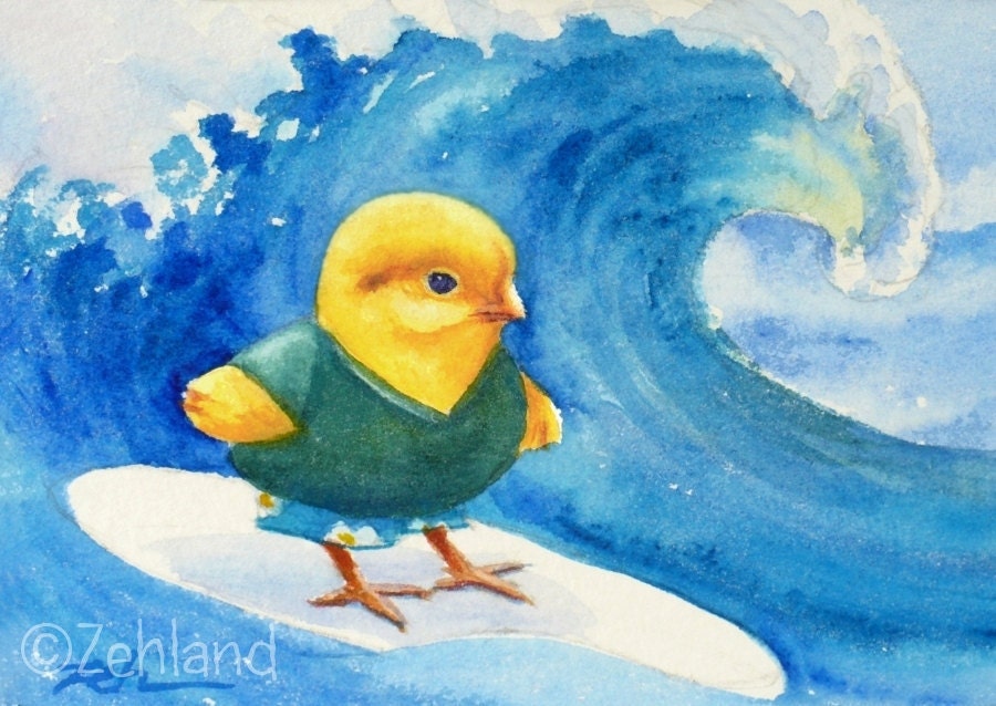 Surfing Print Baby Chick Fine Art Janet Zeh