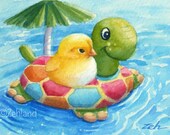 Fine Art Print for Children Baby Chick in Pool Janet Zeh