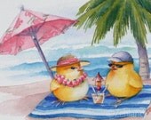 Beach Art Print Baby Chicks in Waikiki with Coco Mist Janet Zeh