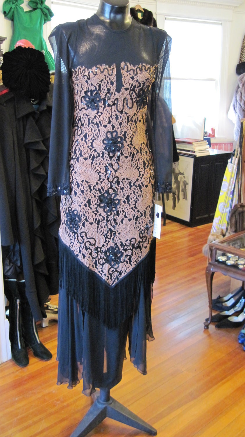 1970's vintage Black Lace Cocktail Dress