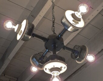 J A C K S - Handcrafted Galvanized Metal Hanging Plug-in 5-Light Chandelier