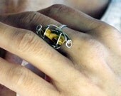 Yellow Petrified Wood Stone Wire Wrapped Ring Size 7 SS Handmade Silver Jewelry Gift for Her Size 7 Free Shipping