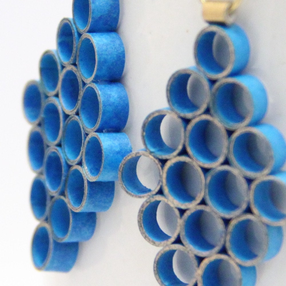 CLEARANCE SALE Save 50% Big Blue  Earrings Diamond Shape Handmade Paper Quilled Eco Friendly Jewelry Artisan Jewelry