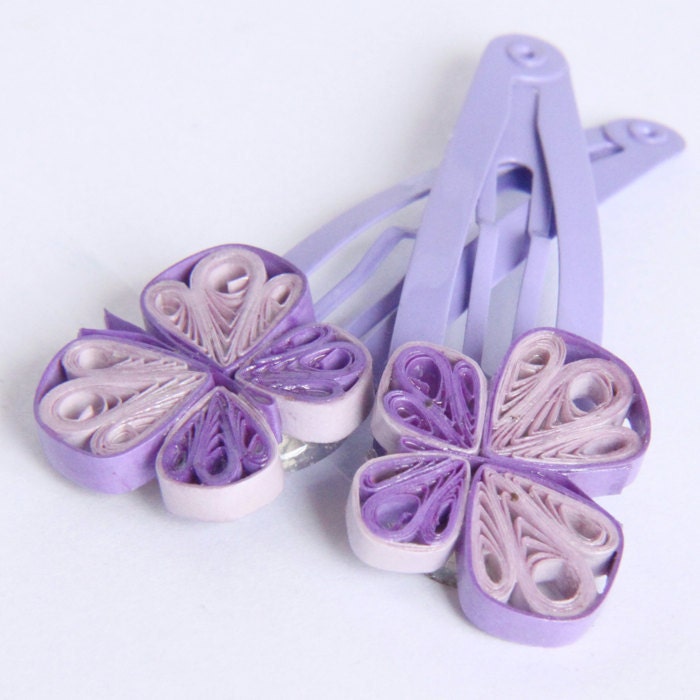 Butterfly Hairclips - Lavender and Purple Paper Quilled Snap Hair Clips Eco Friendly Artisan Jewelry
