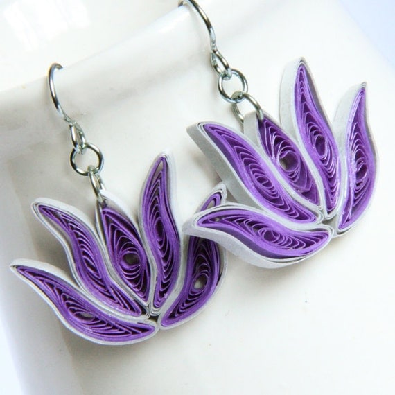 Lotus Earrings Purple and Silver Handmade with Niobium Earring Hooks Bridesmaid gift  Eco Friendly Earrings / Artisan Jewelry