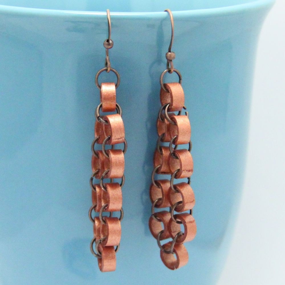 Metallic copper chain earrings - handmade by paper quilling Eco Friendly Fashion Jewelry, Artisan Jewelry