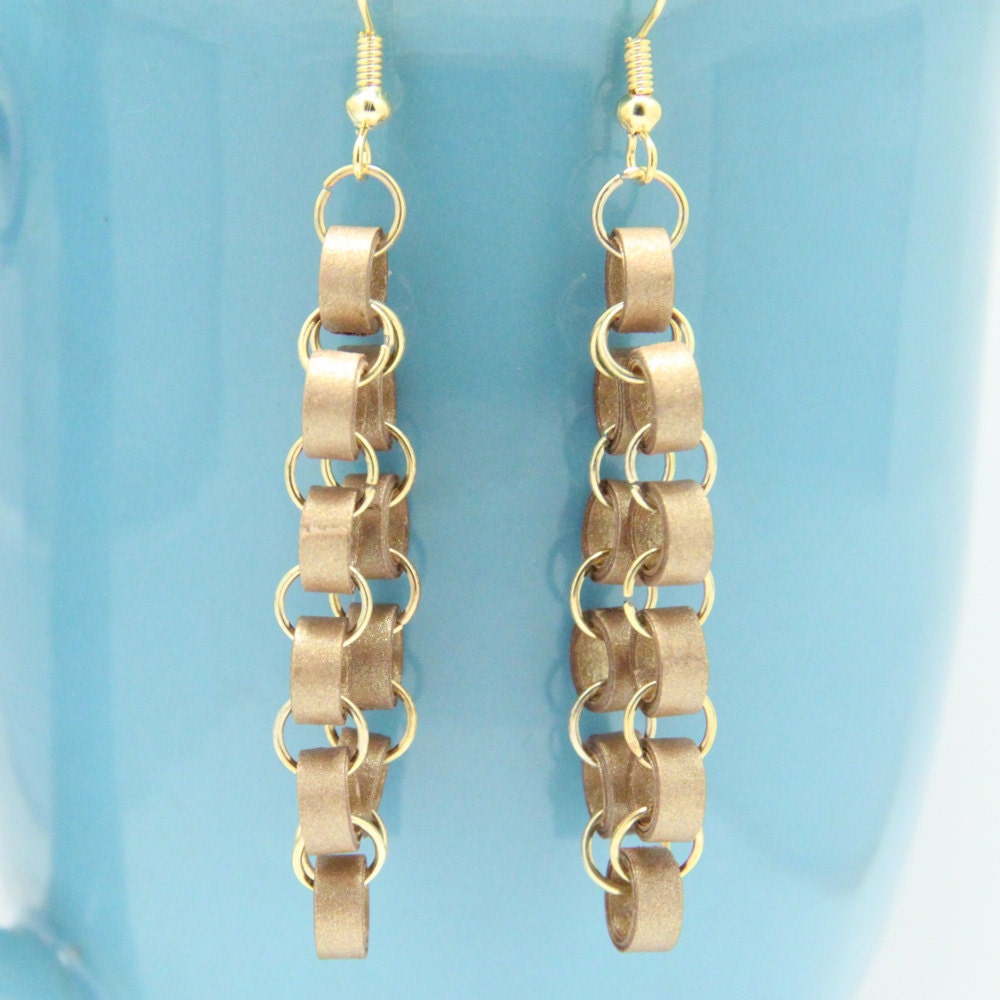 Metallic Gold Chain Earrings with Paper Quilled Beads Eco Friendly Jewelry / Artisan Jewelry Eco Friendly Jewelry, Artisan Jewelry