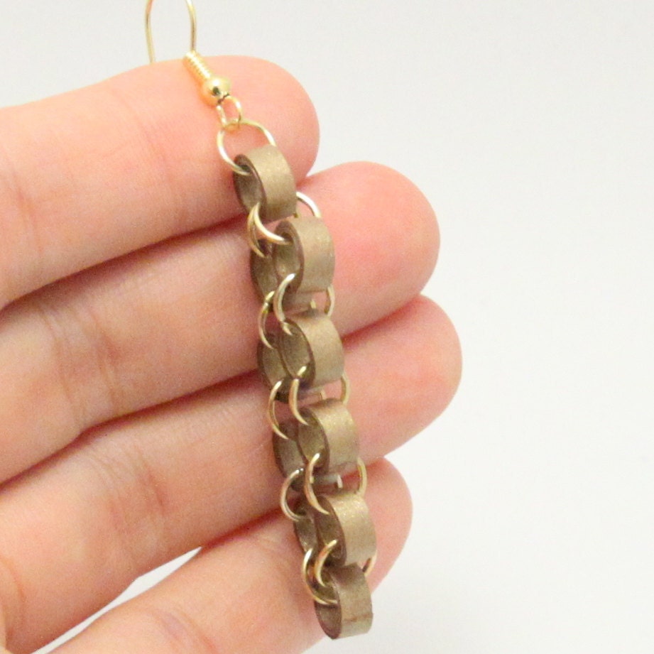 Metallic Gold Chain Earrings with Paper Quilled Beads Eco Friendly Jewelry / Artisan Jewelry Eco Friendly Jewelry, Artisan Jewelry