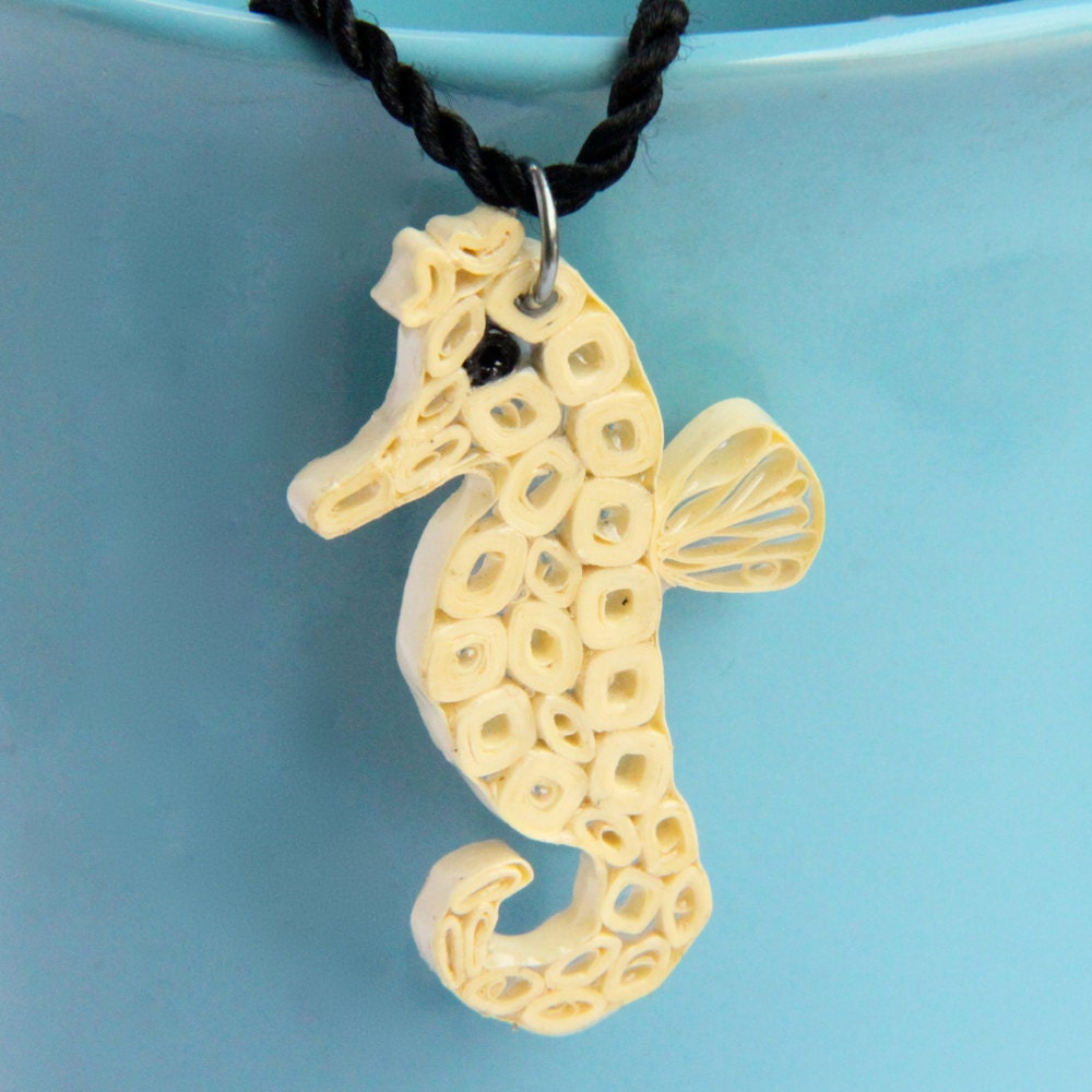 Seahorse Pendant - Resin Dipped - Unique Paper Quilled OOAK - with niobium ring Eco Friendly Jewelry Artisan Jewelry