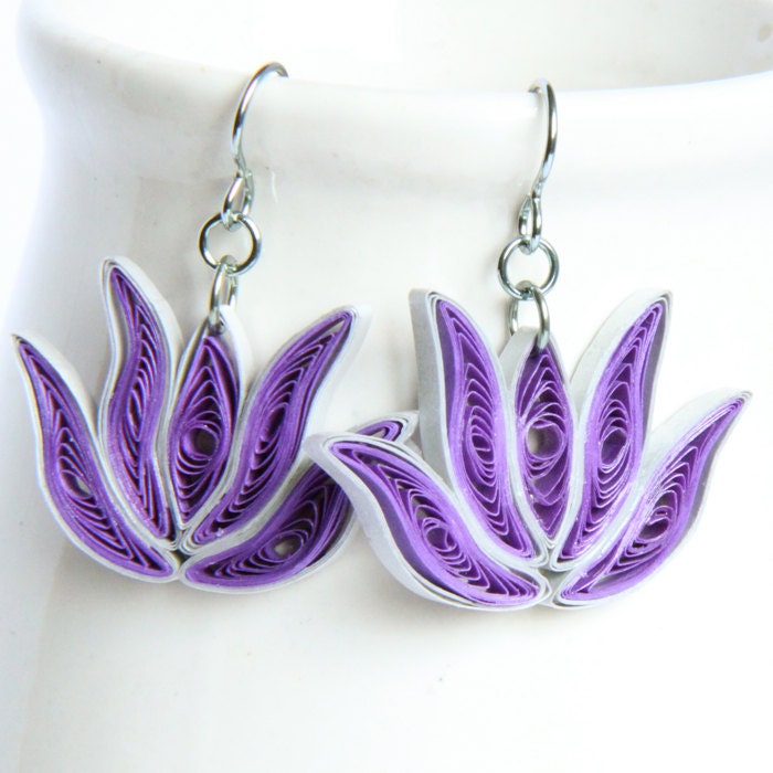 Lotus Earrings Purple and Silver Handmade with Niobium Earring Hooks Bridesmaid gift  Eco Friendly Earrings / Artisan Jewelry