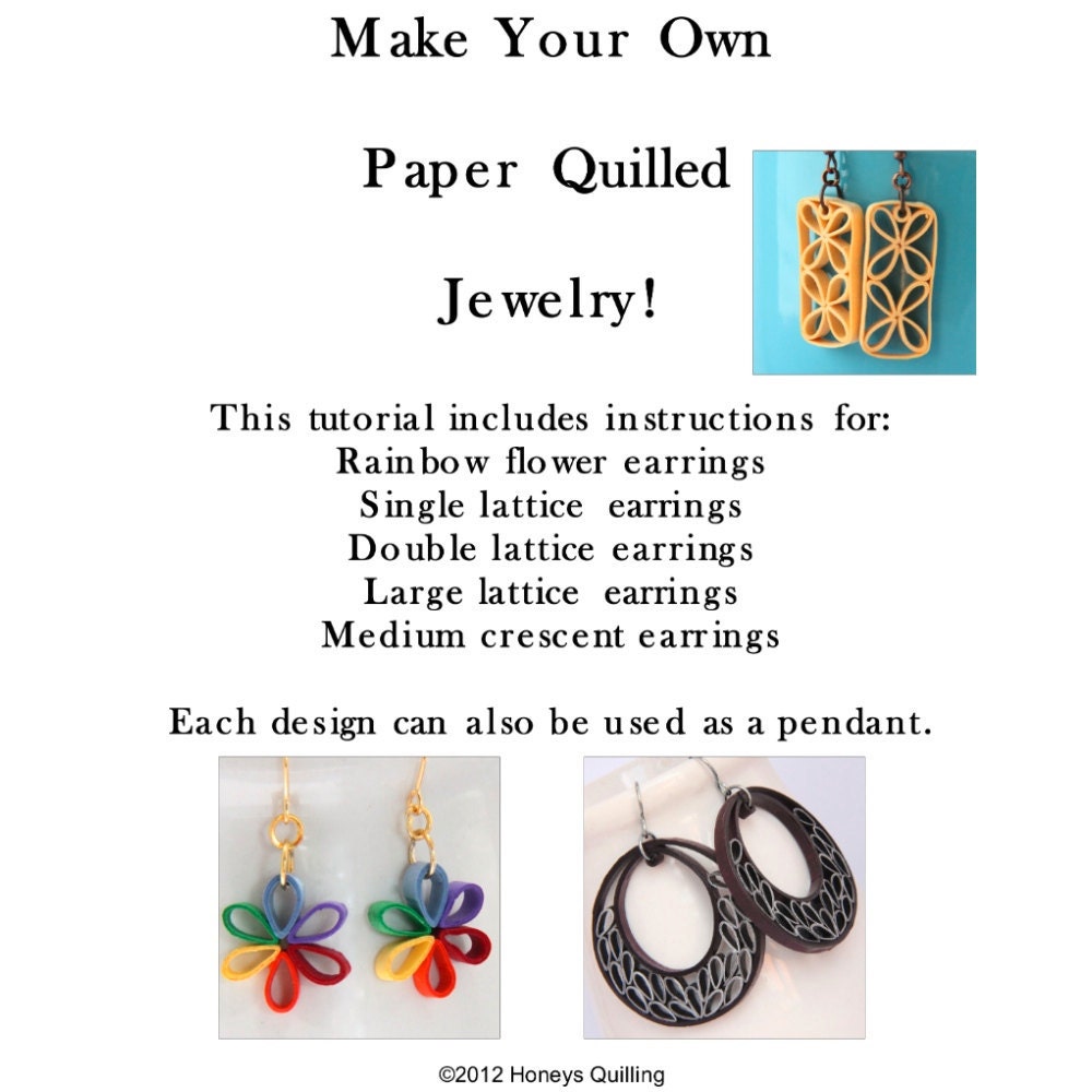 Tutorial for Paper Quilled Jewelry PDF Lattice Flower and Crescent Earrings