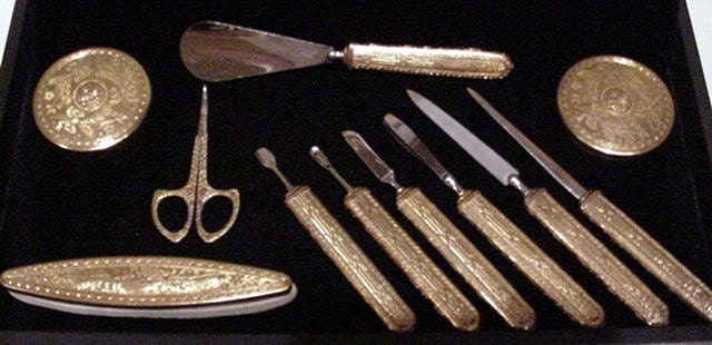 Vintage Vanity Set Antique Compacts Nail Buffer Shoe Horn Art Nouveau Nail Care Set