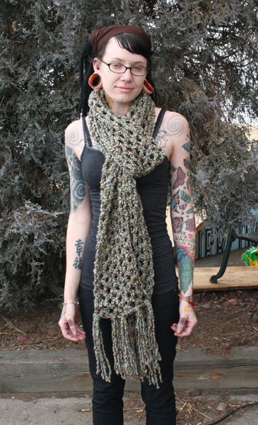 MASSIVE Blue and Brown Multicolored Crochet Scarf