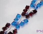 Red and Blue Swarovski Butterfly Bracelet Crystal Stitched Capri Blue and Siam Bicones