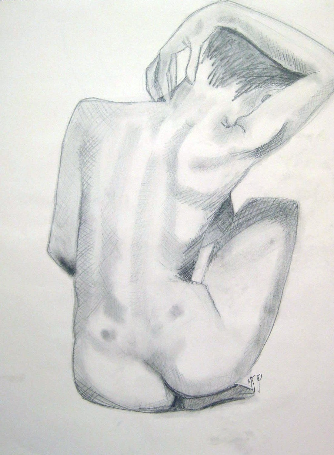 nude figure drawing ART PRINT, black and white art, nude art, pencil sketch