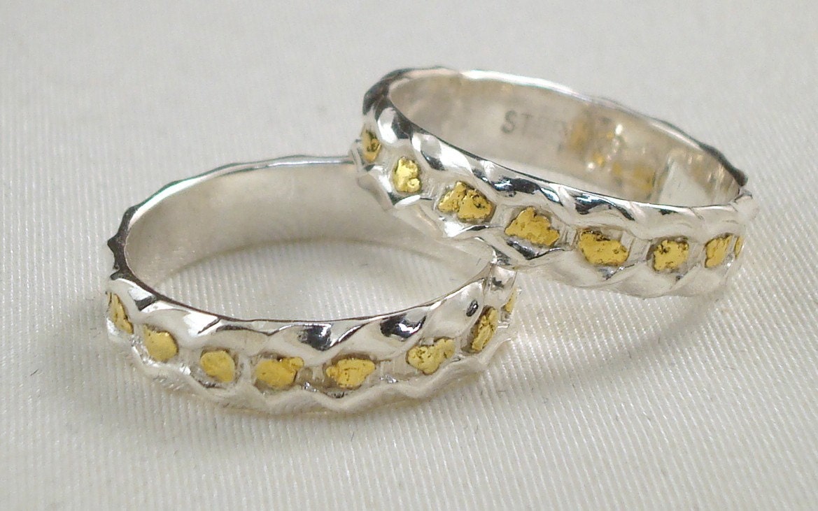 Trail of Gold Ring - Sterling Silver and Gold Nugget
