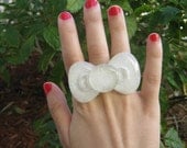 White as Snow Huge White Glitter Bow Ring