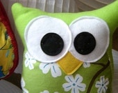 Chartreuse  Owl Buddy  Owl Pillow Softie       Green Flower  Fabric Tummy Ready To Ship