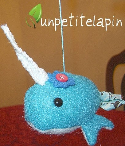 Baby Mobile Whimsical Narwhal Mobile Nursery Decor Ocean mobile Blue white