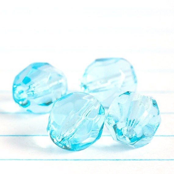 Blue Light Aquamarine Faceted Rounds - Czech Glass Beads (6mm) x 8