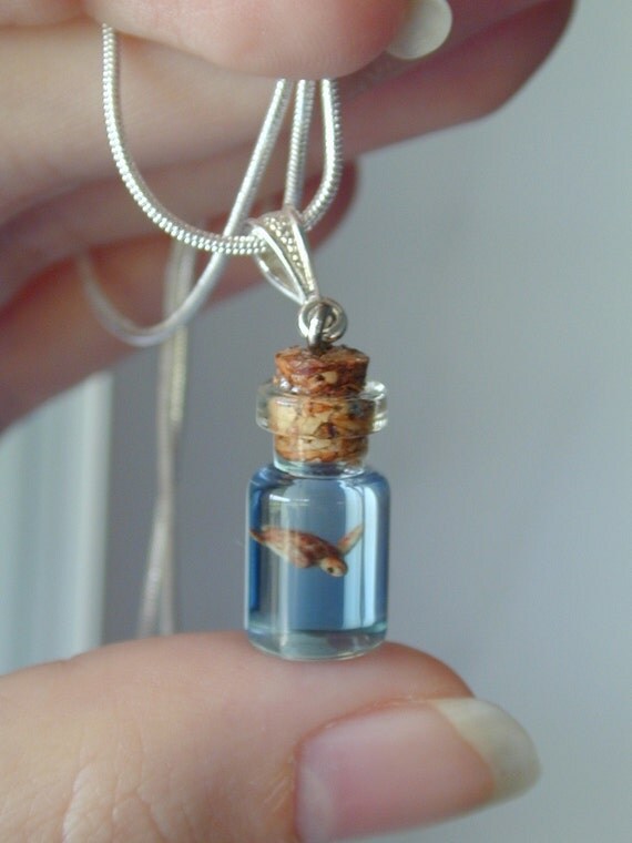 Sea Turtle in a tiny bottle necklace