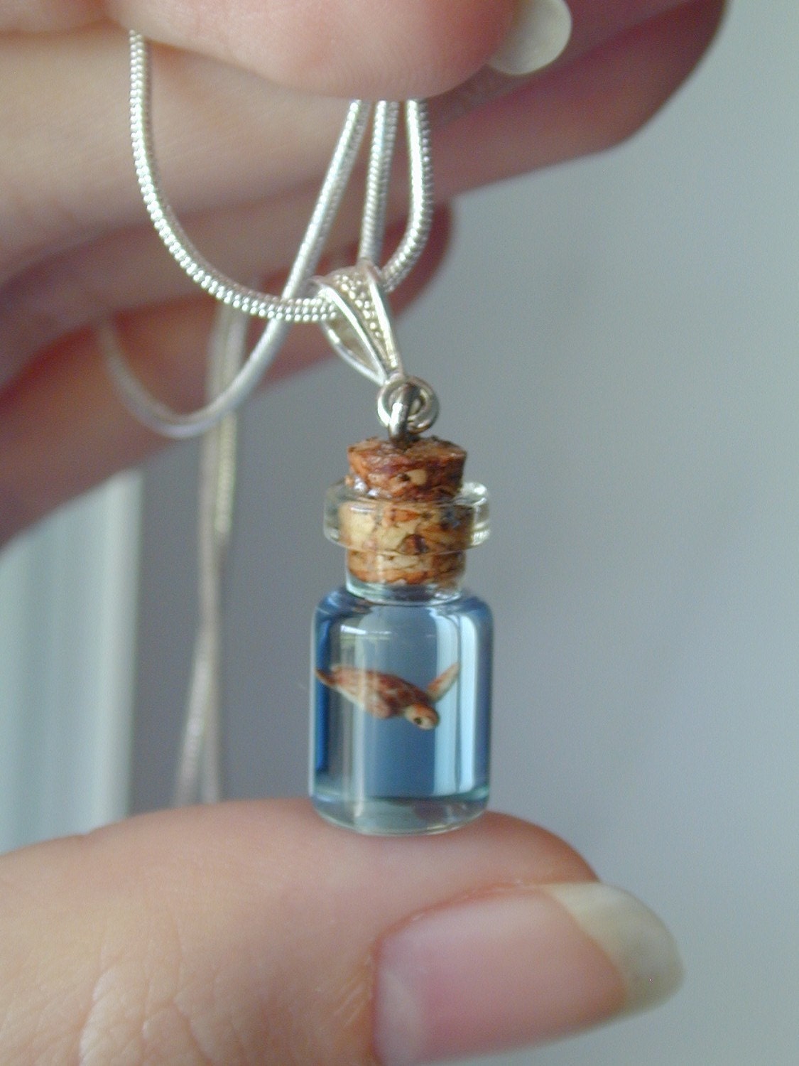 Sea Turtle in a tiny bottle necklace