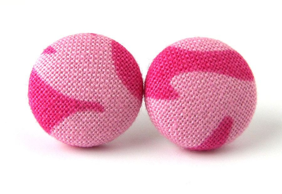 Summer button earrings studs post light pink hot magenta bright
