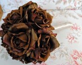 Silk Wedding Bouquet - Chocolate Brown Rose and Champagne Silk Wedding Bouquet