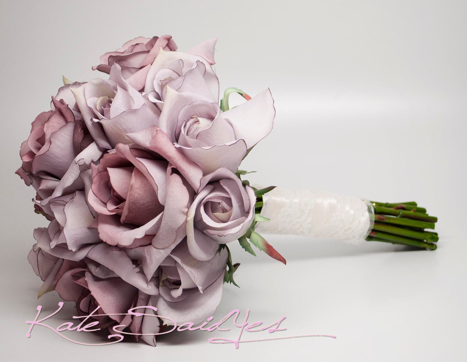 Wedding Bouquet Lavender Rose and Lace Silk Wedding Bouquet